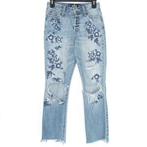 Hollister Womens Jeans High Rise Vintage Straight Embroidered Button Fly 25 KH